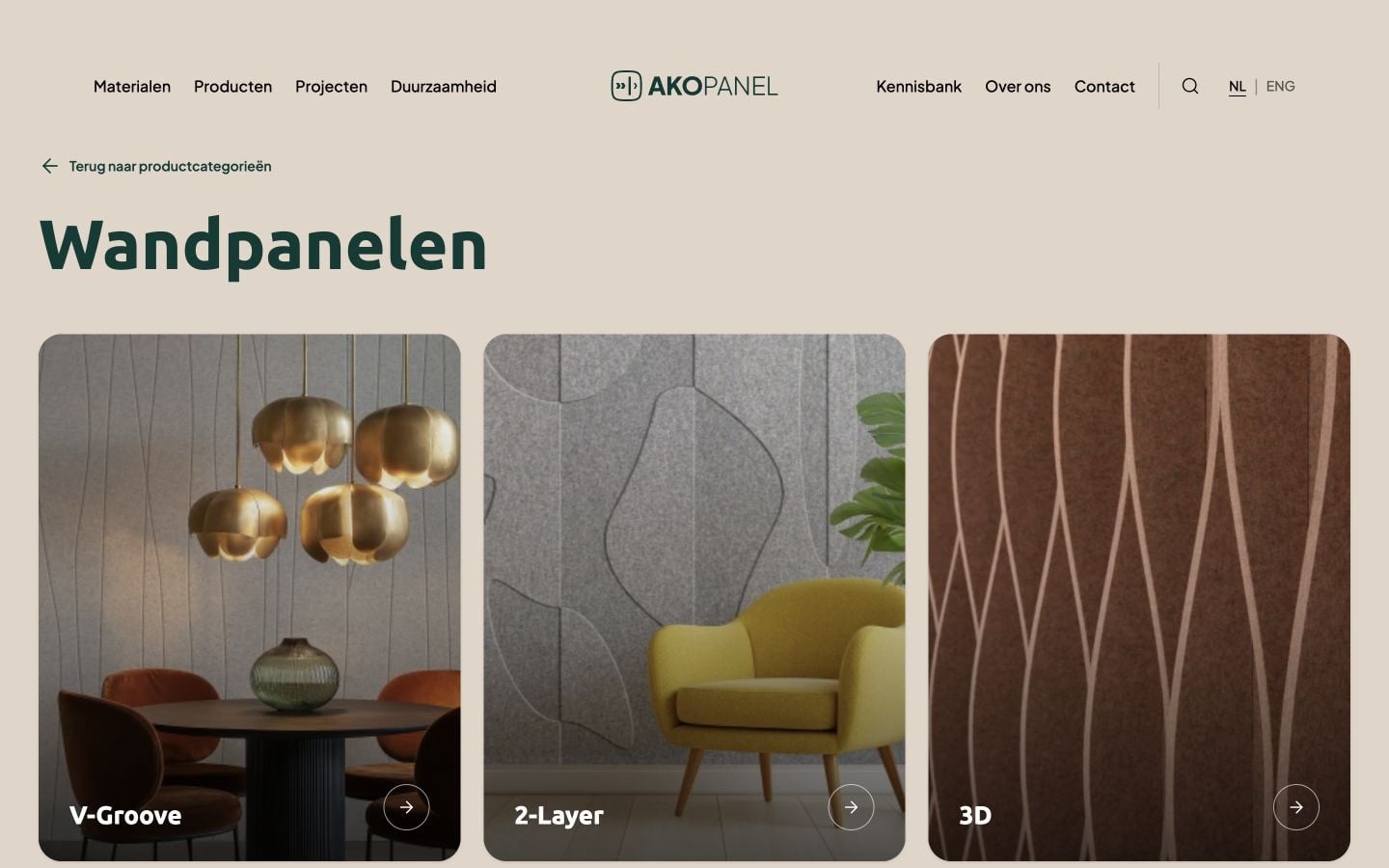 De AKOpanel website met de collectie wandpanelen