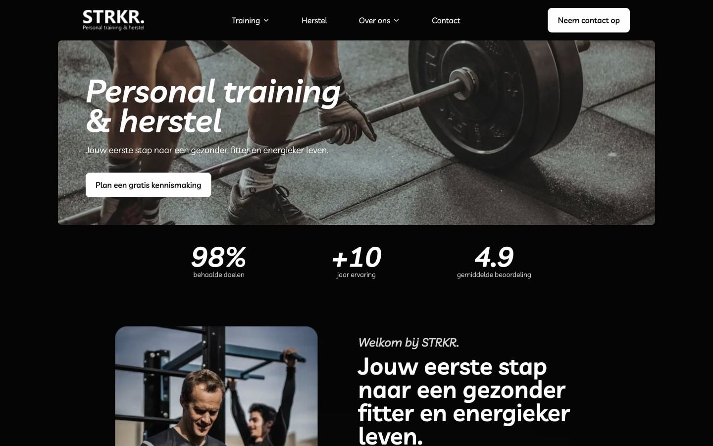 STRKR-PT website met trainingsvormen en een keuzehulp