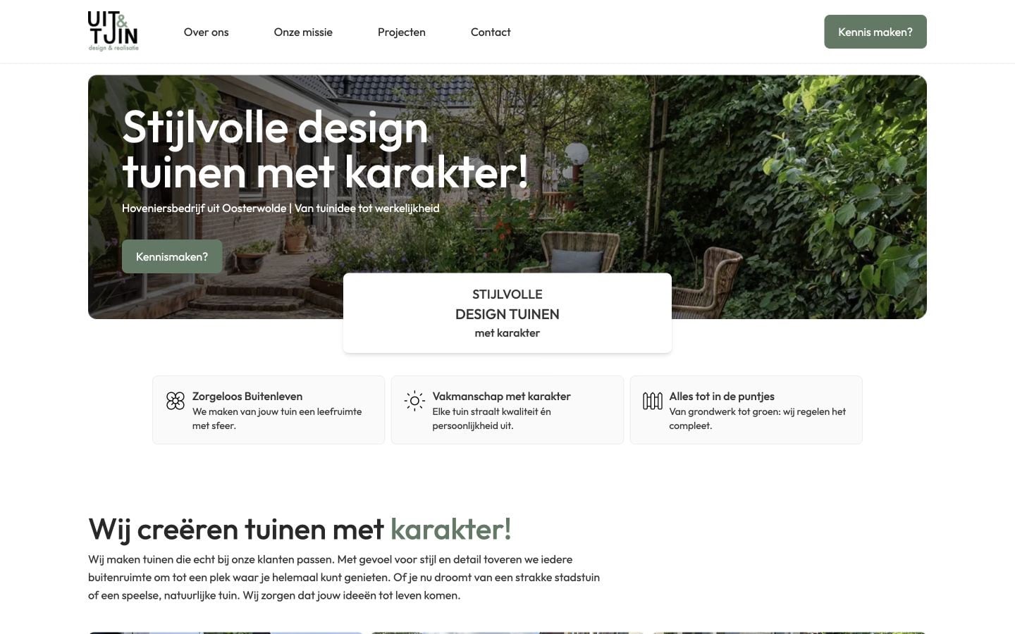 Website van Uit & Tuin met tuinontwerpen en ontwerpservices